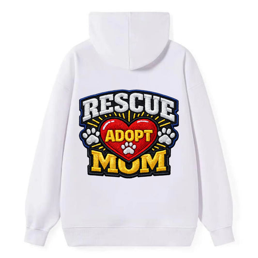 RESCUE MOM - heart with ADOPT text in red , shelter advocate - Classic Pullover Hoodie - White