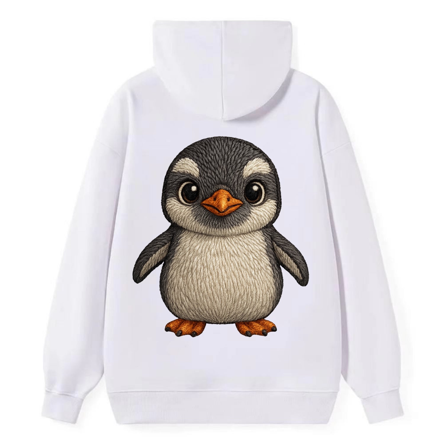 Baby Gentoo Penguin - orange beak, white cap, bright eyes, front-facing, - Classic Pullover Hoodie - White