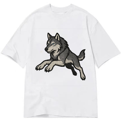 Wolf Leaping Action  - Classic T-shirt - White