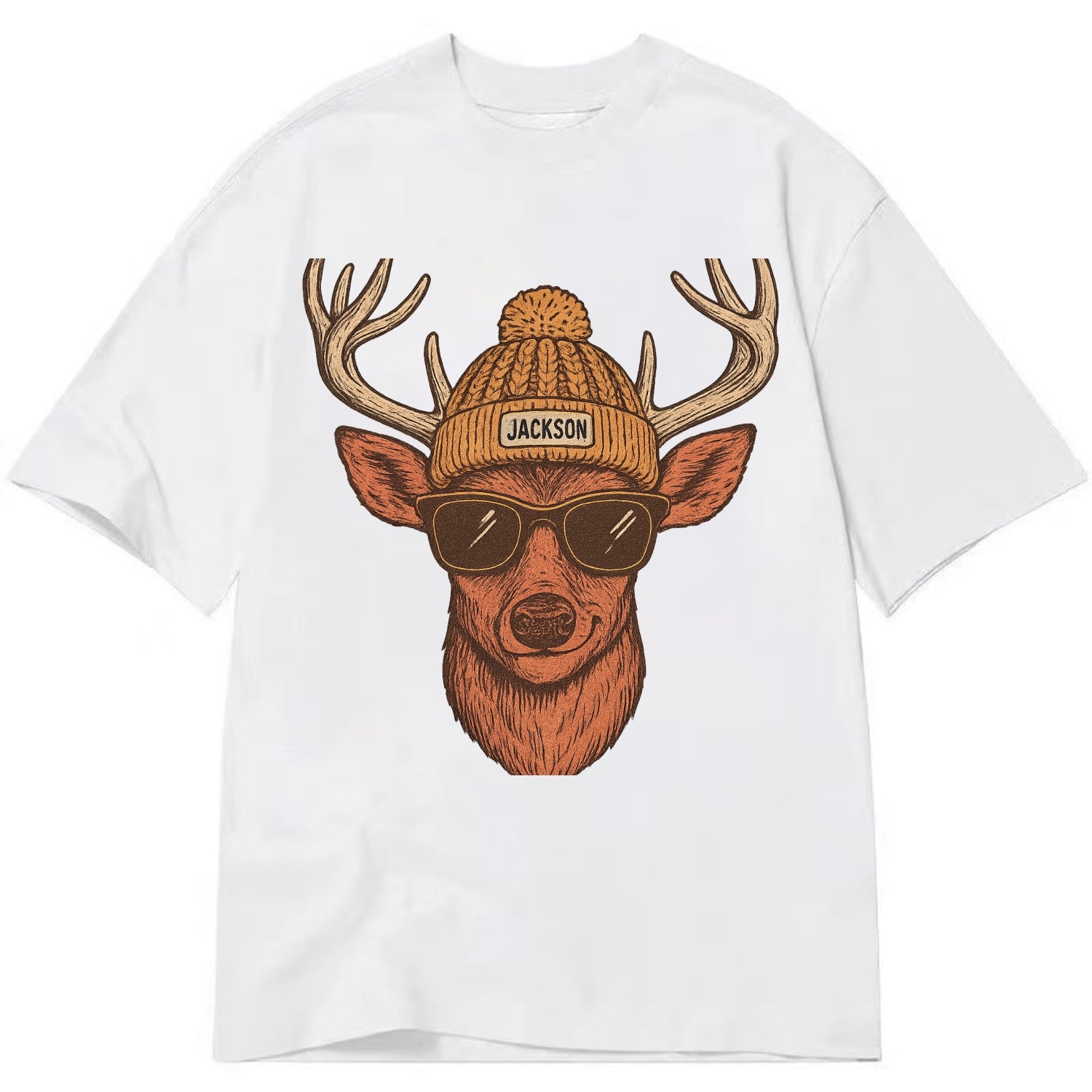 Mississippi White-tailed Deer wearing Jackson beanie with pom pom and wayfarer - Classic T-shirt - White