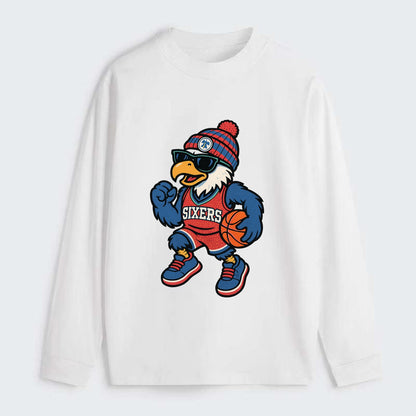 Philadelphia Eagle wearing 76ers red white and blue beanie with bell - Classic Long Sleeve Shirt - White