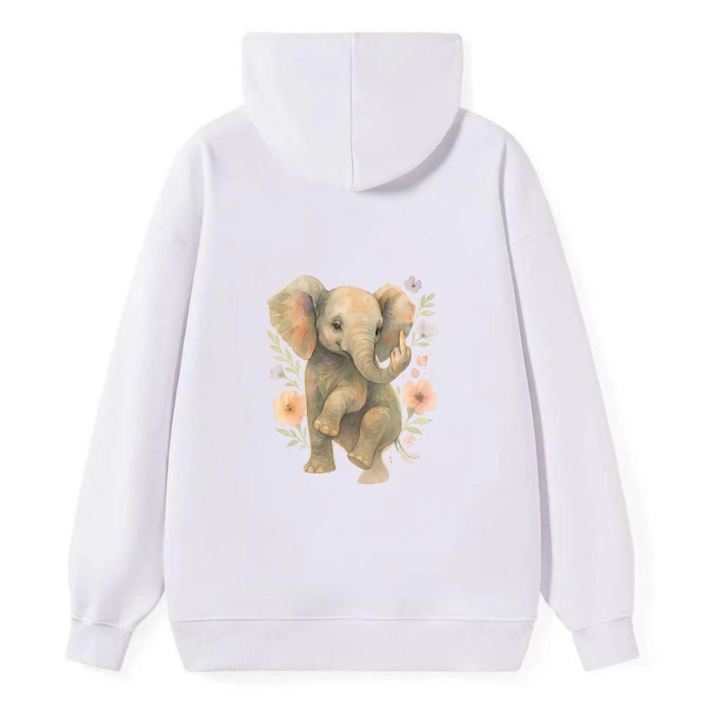 baby elephant with trunk up, one foot raised with middle toe extended - Classic Pullover Hoodie - White
