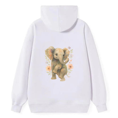 baby elephant with trunk up, one foot raised with middle toe extended - Classic Pullover Hoodie - White