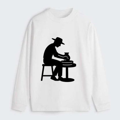 Potter shaping clay on wheel - Classic Long Sleeve Shirt - White