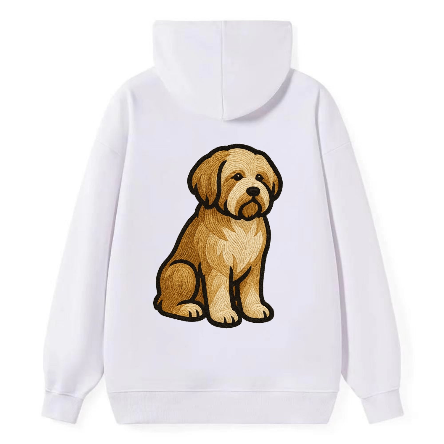 Tibetan Terrier - Gold and white embroidered sitting pose - Classic Pullover Hoodie - White