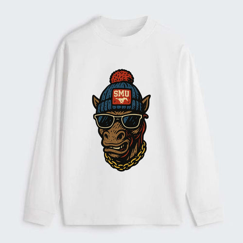 Dallas Mustang wearing SMU beanie with pony patch - Classic Long Sleeve Shirt