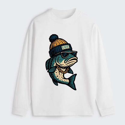 Erie Lake Trout wearing Erie beanie with - Classic Long Sleeve Shirt - White
