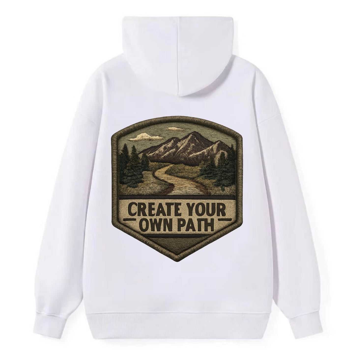 CREATE YOUR OWN PATH - trail with text in brown , independence - Classic Pullover Hoodie - White