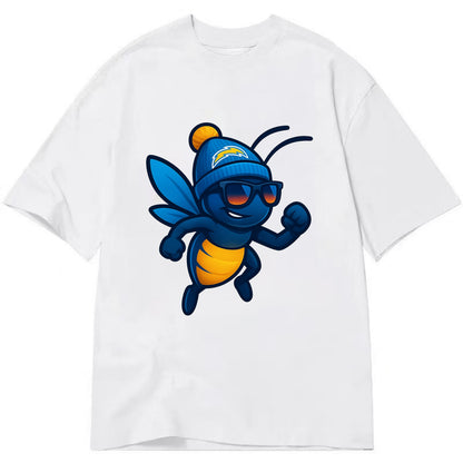 LA Lightning Bug wearing Chargers powder blue and gold beanie with pom pom and - Classic T-shirt - White