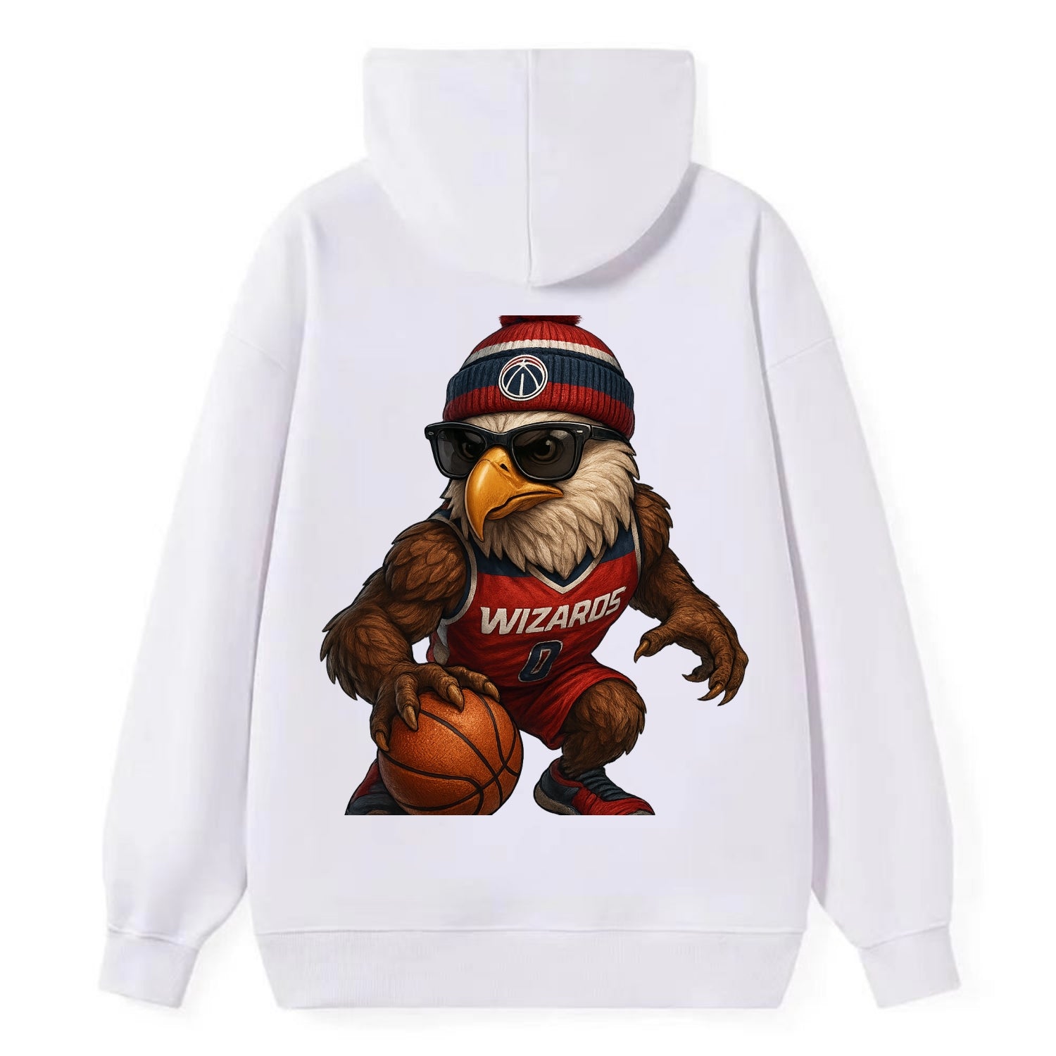 DC Eagle wearing Wizards red white and blue beanie with monument patch - Classic Pullover Hoodie - White