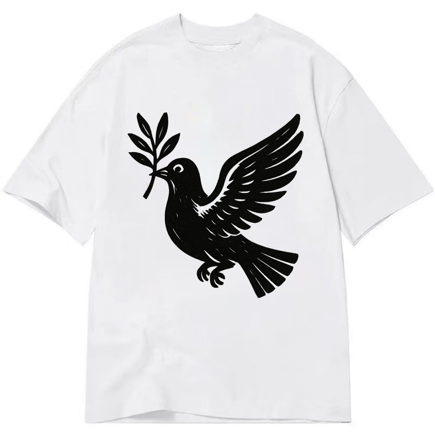 Dove carrying olive branch - peace movement ink painting - Classic T-shirt - White
