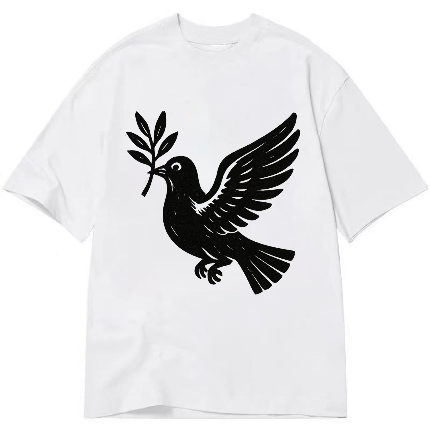 Dove carrying olive branch - peace movement ink painting - Classic T-shirt - White