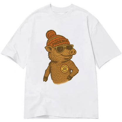 Phoenix Javelina wearing Phoenix beanie with pom pom and wayfarer sunglasses - Classic T-shirt - White
