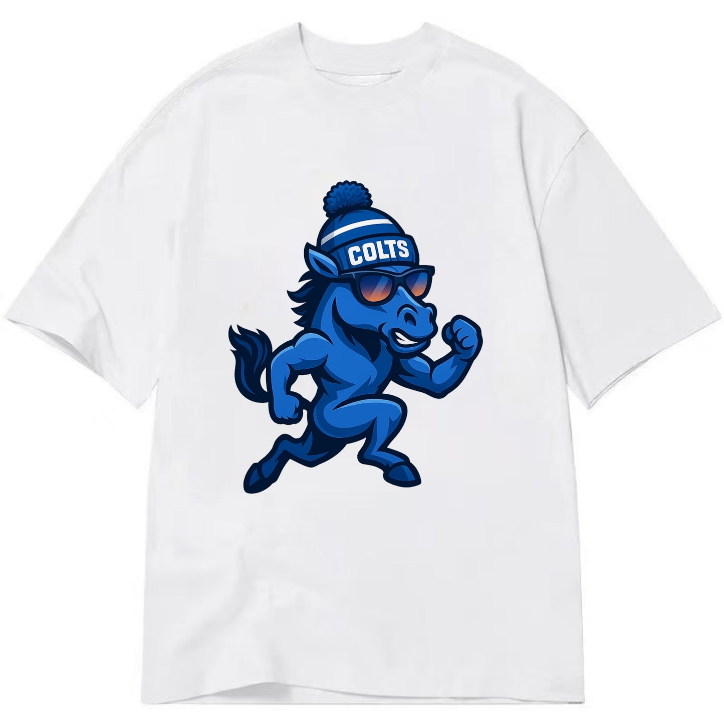 Indianapolis Colt Horse wearing Colts blue and white beanie with pom pom and - Classic T-shirt - White