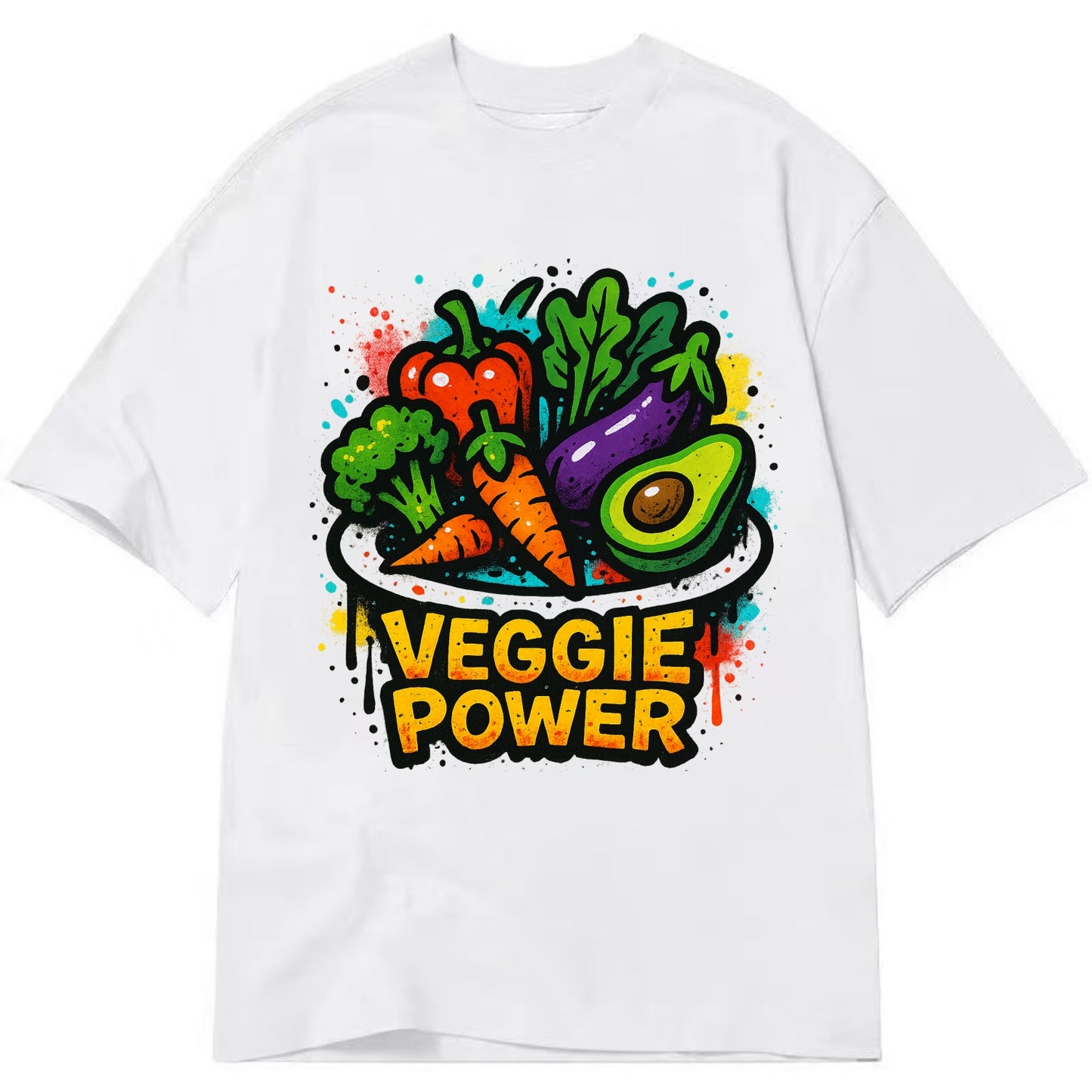 Colorful vegetables and plants on plate - plant-based lifestyle, veggie power - Classic T-shirt - White