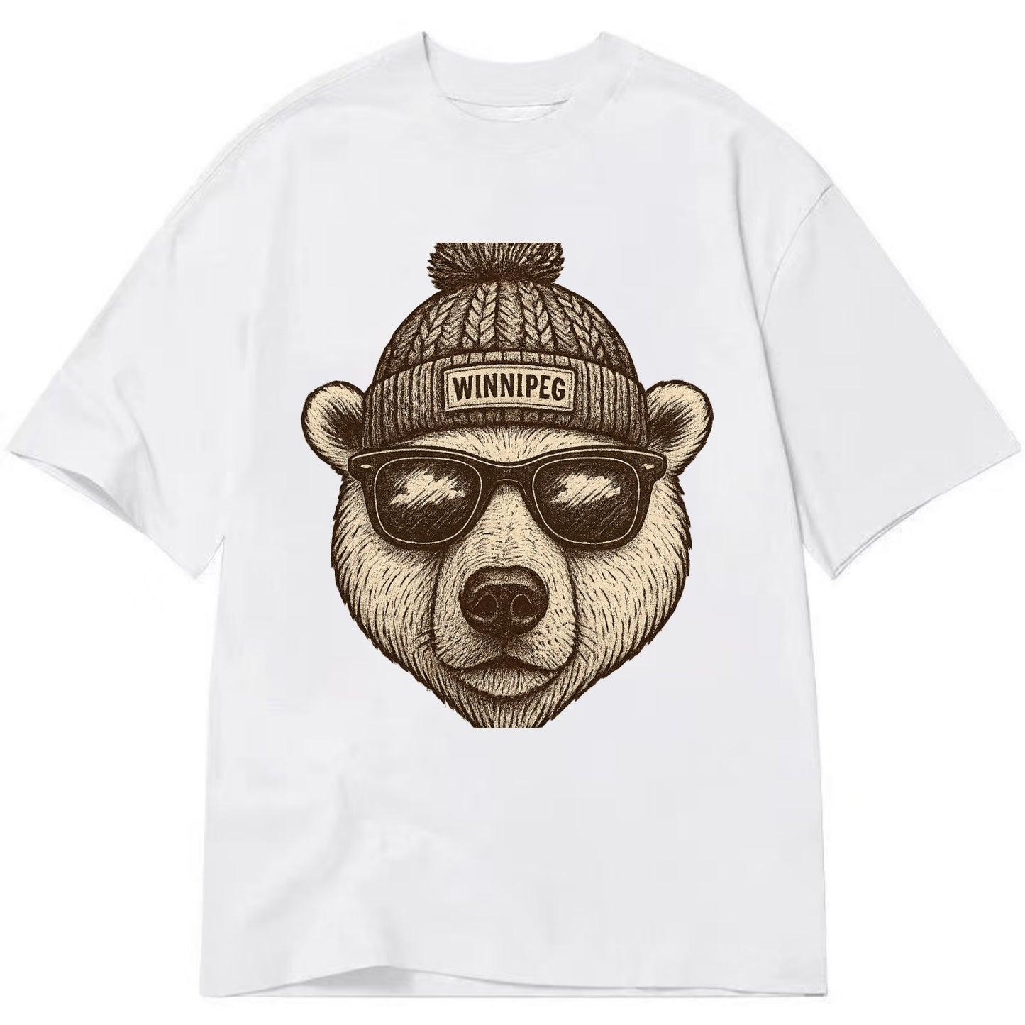 Winnipeg Polar Bear wearing Winnipeg beanie with pom pom and wayfarer sunglasses - Classic T-shirt - White