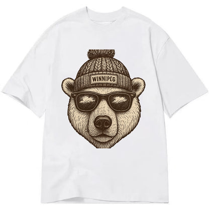 Winnipeg Polar Bear wearing Winnipeg beanie with pom pom and wayfarer sunglasses - Classic T-shirt - White
