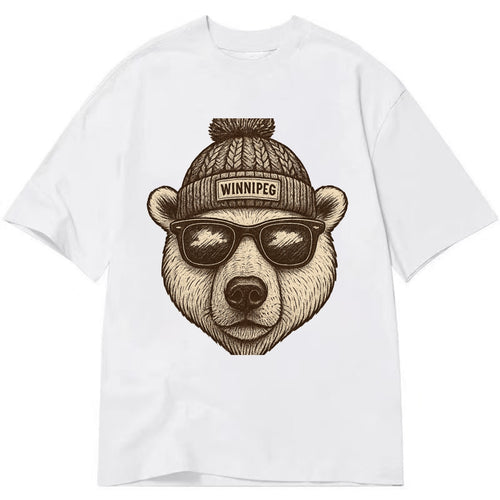 Winnipeg Polar Bear wearing Winnipeg beanie with pom pom and wayfarer sunglasses - Classic T-shirt