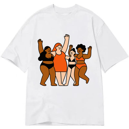 Diverse body types celebrating together - body positivity movement, all bodies - Classic T-shirt - White