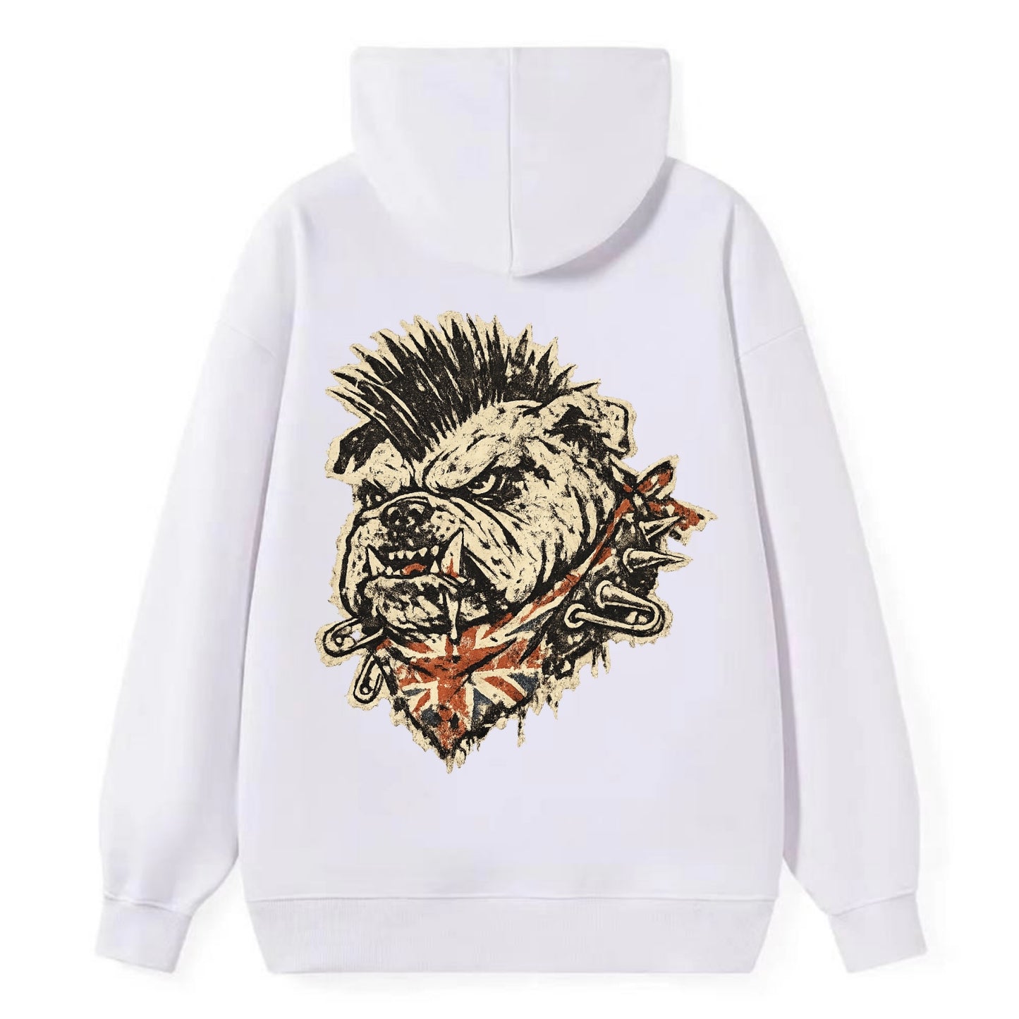 PUNK BULLDOG | British bulldog with mohawk | Safety pins through collar | - Classic Pullover Hoodie - White