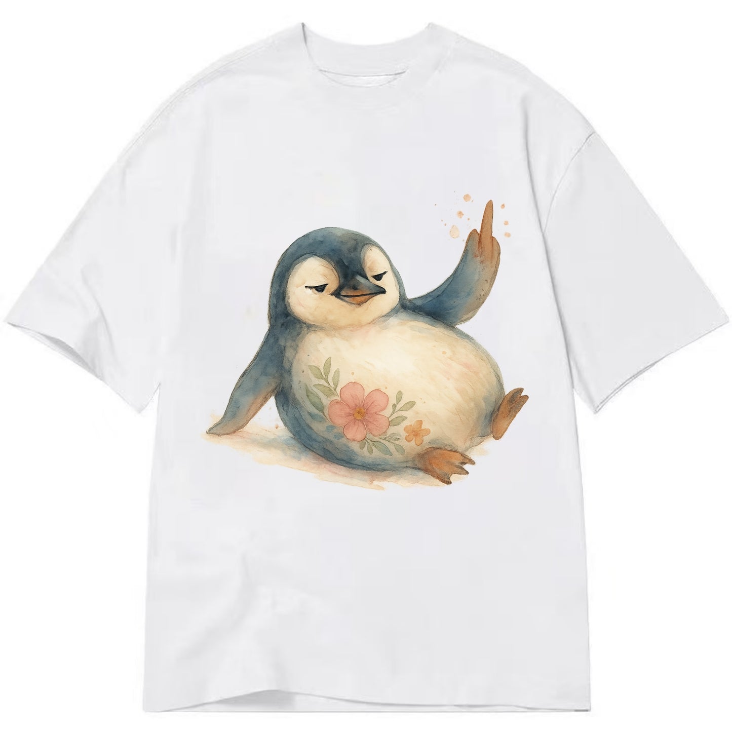 chubby penguin sliding on belly, one flipper up giving attitude - Classic T-shirt - White