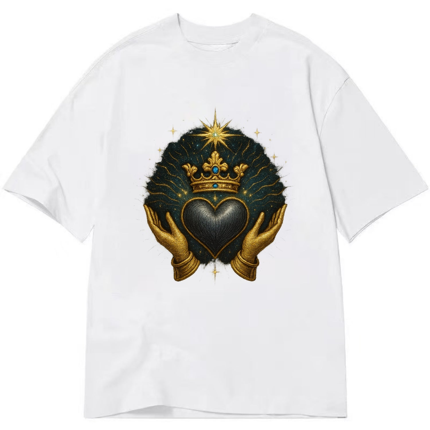 Pearl-studded tiara atop a satin-gunmetal heart supported by elegant opera-glove - Classic T-shirt - White
