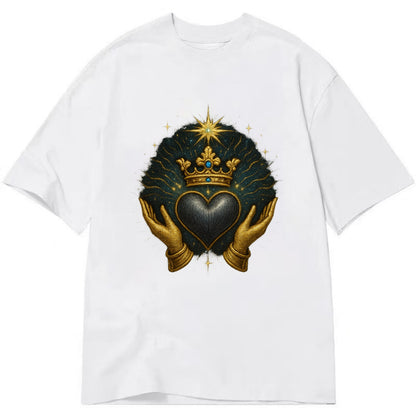 Pearl-studded tiara atop a satin-gunmetal heart supported by elegant opera-glove - Classic T-shirt - White