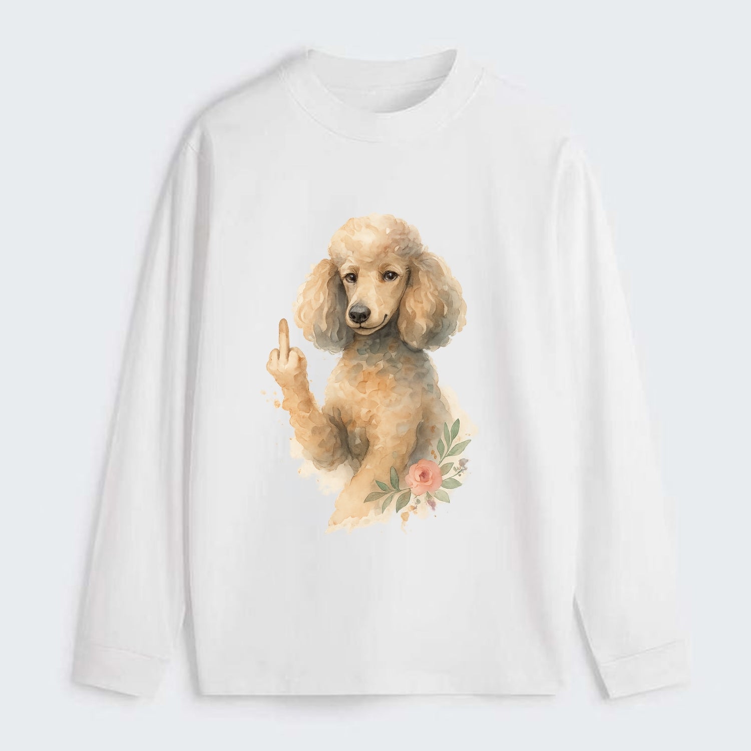 Standard Poodle with curly styled coat, intelligent face, fancy paw - Classic Long Sleeve Shirt - White