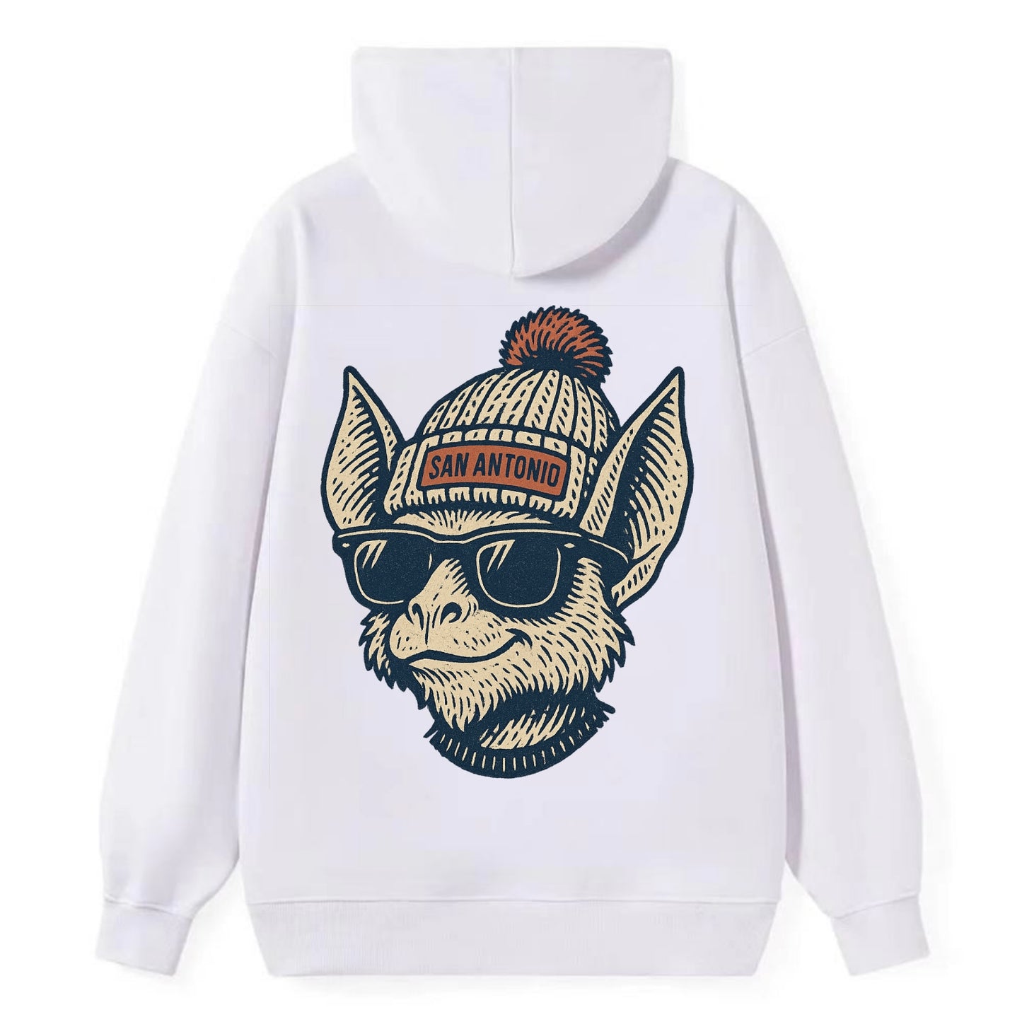 San Antonio Bat wearing San Antonio beanie with pom pom and wayfarer - Classic Pullover Hoodie - White