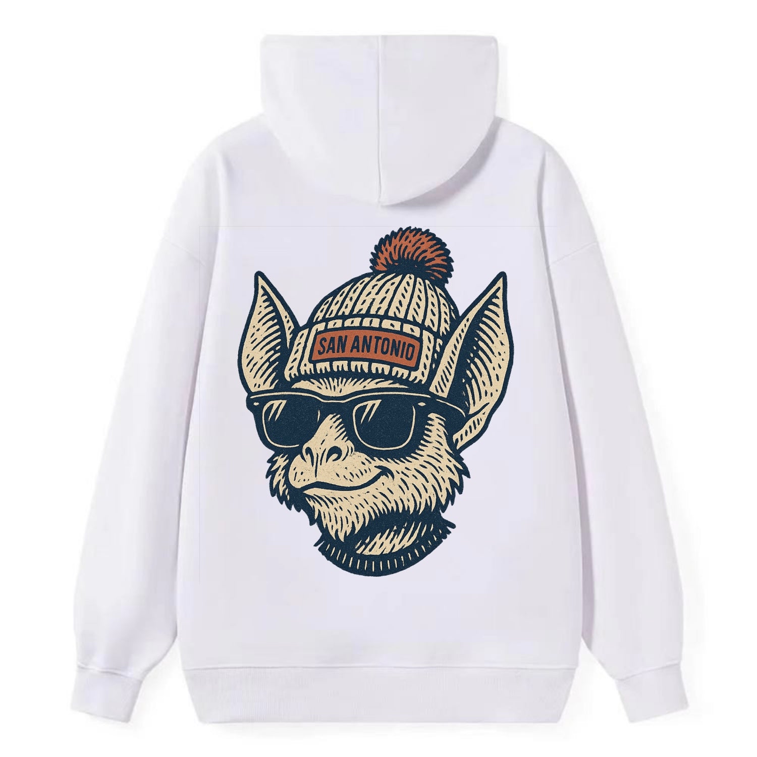 San Antonio Bat wearing San Antonio beanie with pom pom and wayfarer - Classic Pullover Hoodie - White