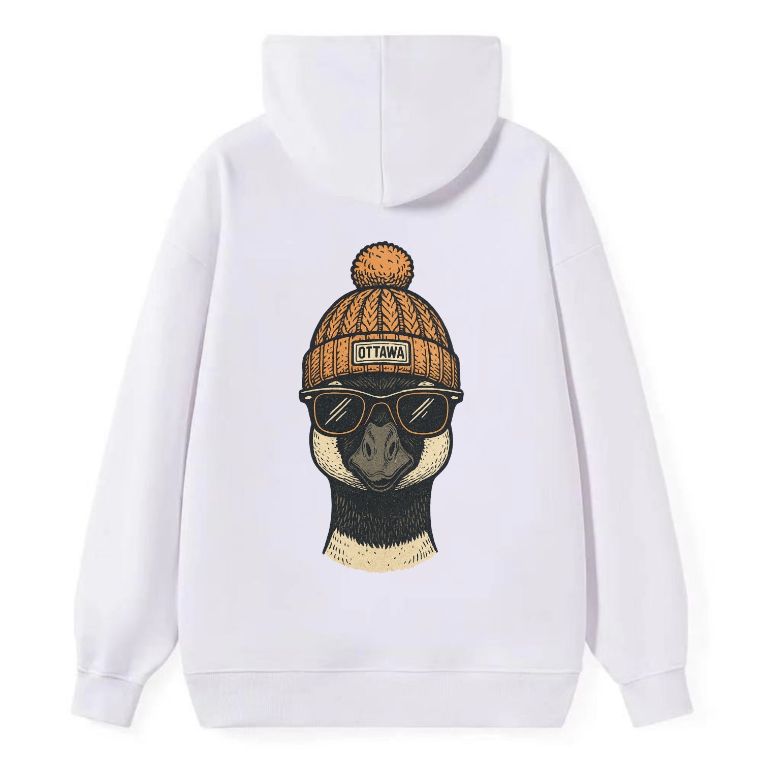 Ottawa Canadian Goose wearing Ottawa beanie with pom pom and wayfarer - Classic Pullover Hoodie - White