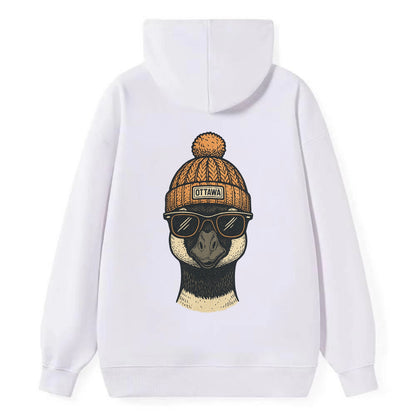 Ottawa Canadian Goose wearing Ottawa beanie with pom pom and wayfarer - Classic Pullover Hoodie - White