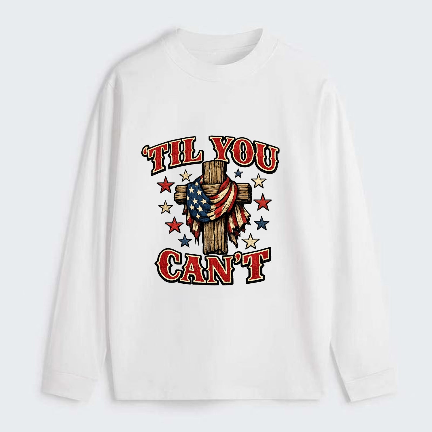 Til You Cant - Flag Cross - Classic Long Sleeve Shirt - White