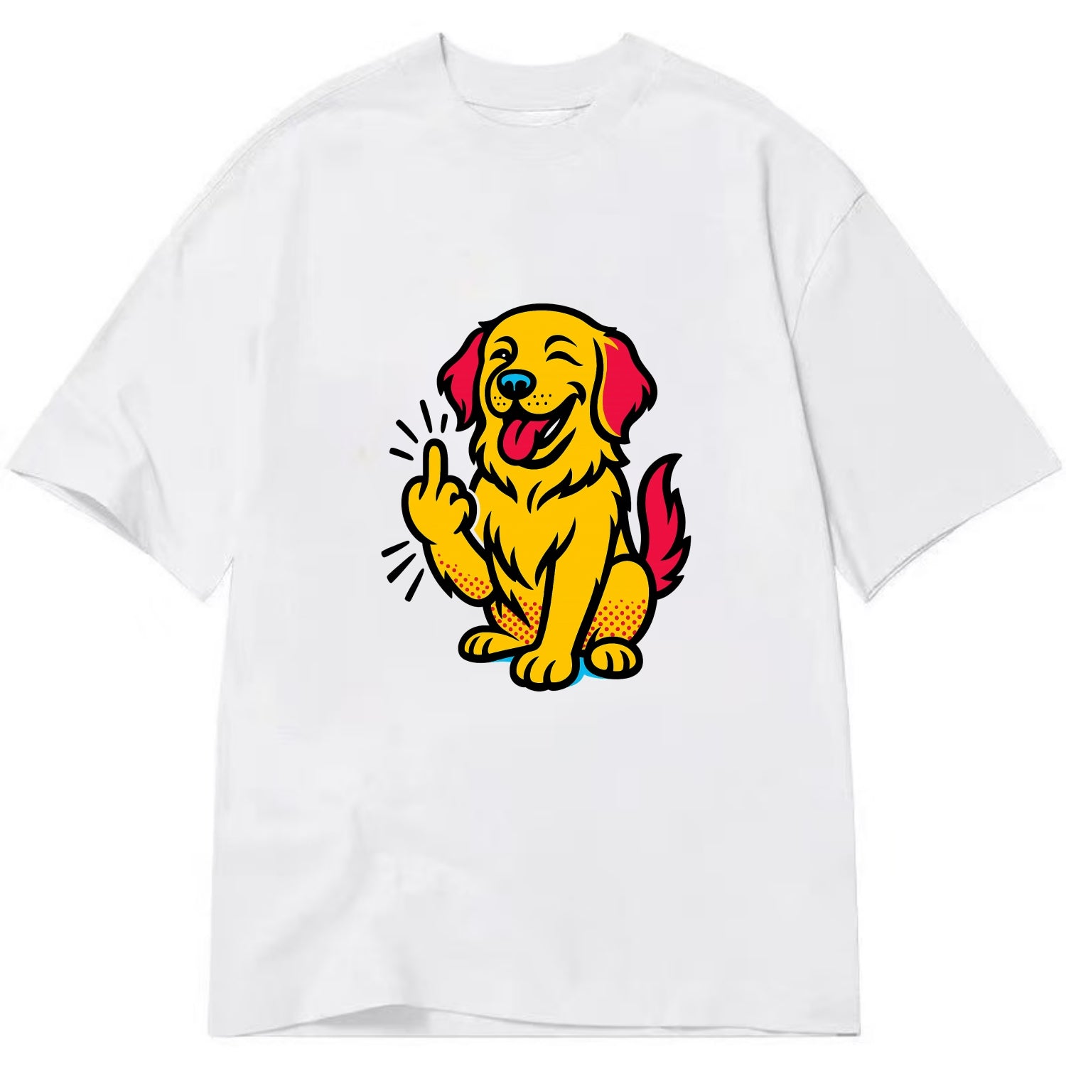 Golden Retriever with happy smile and golden coat, fluffy paw raised - Classic T-shirt - White