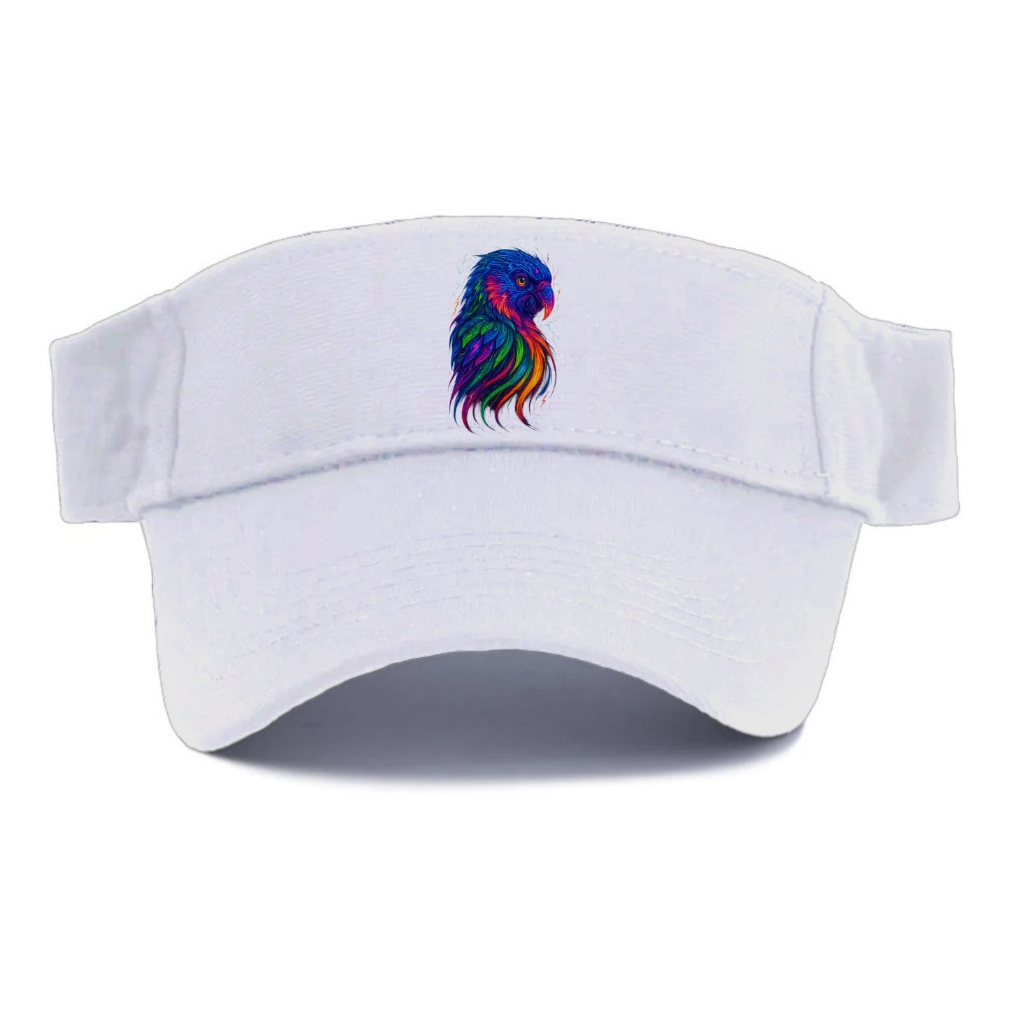 Vibrant parrot with feathers flowing into tropical rainbow streams, every color of the - Visor - White