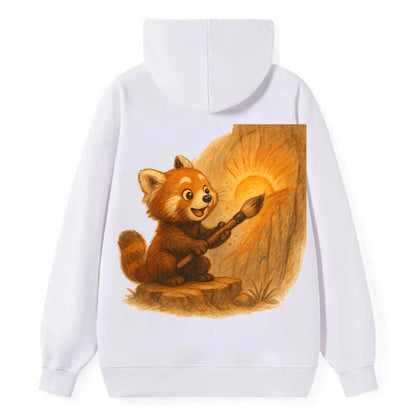Red panda painting a sunrise mural with an oversized calligraphy brush on - Classic Pullover Hoodie - White