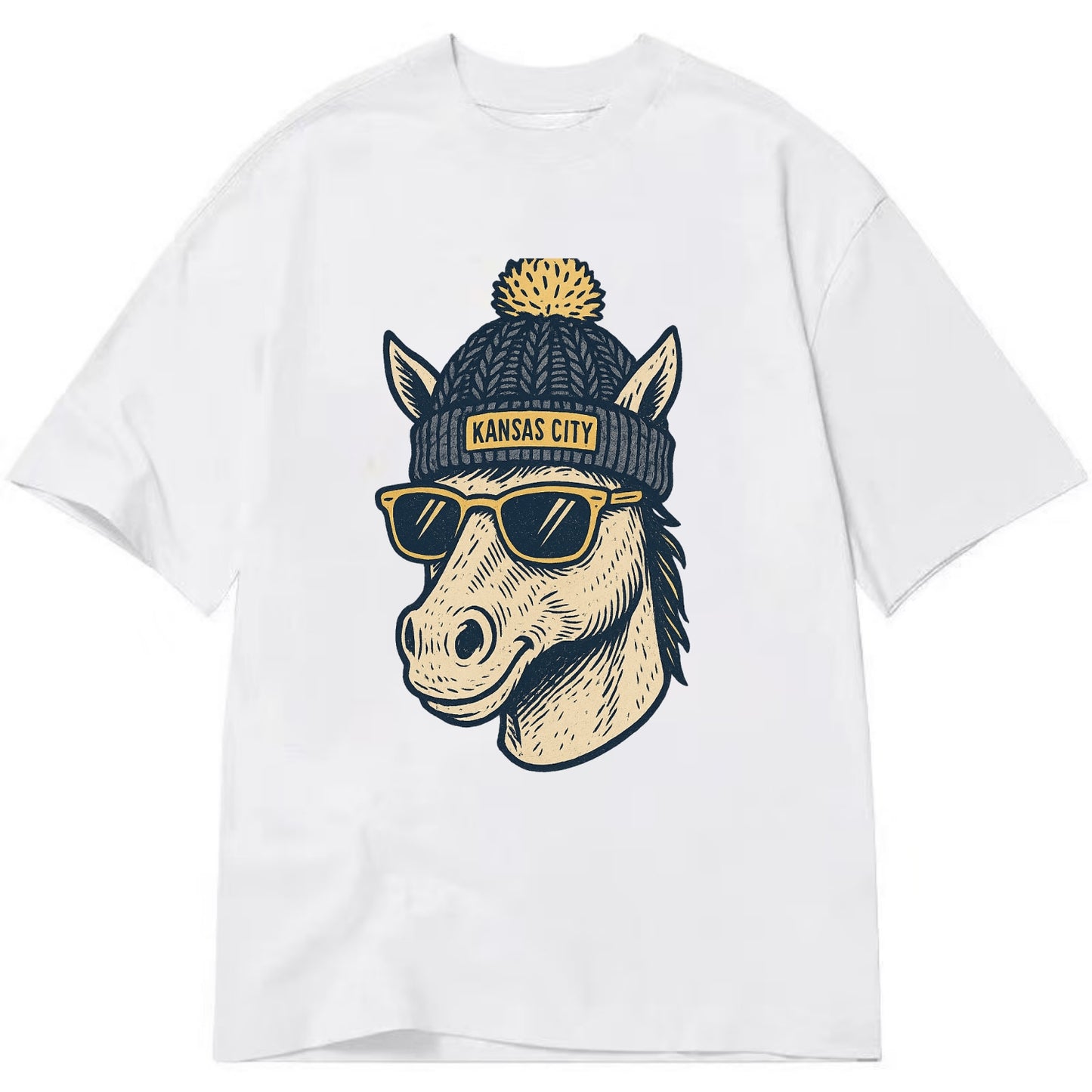 Missouri Mule wearing Kansas City beanie with pom pom and wayfarer sunglasses - Classic T-shirt - White