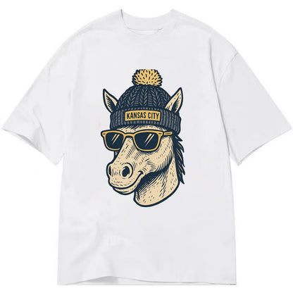 Missouri Mule wearing Kansas City beanie with pom pom and wayfarer sunglasses - Classic T-shirt - White