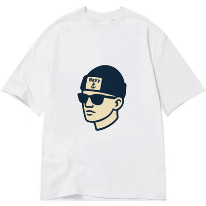 Annapolis Midshipman wearing Navy beanie with anchor patch - Classic T-shirt - White