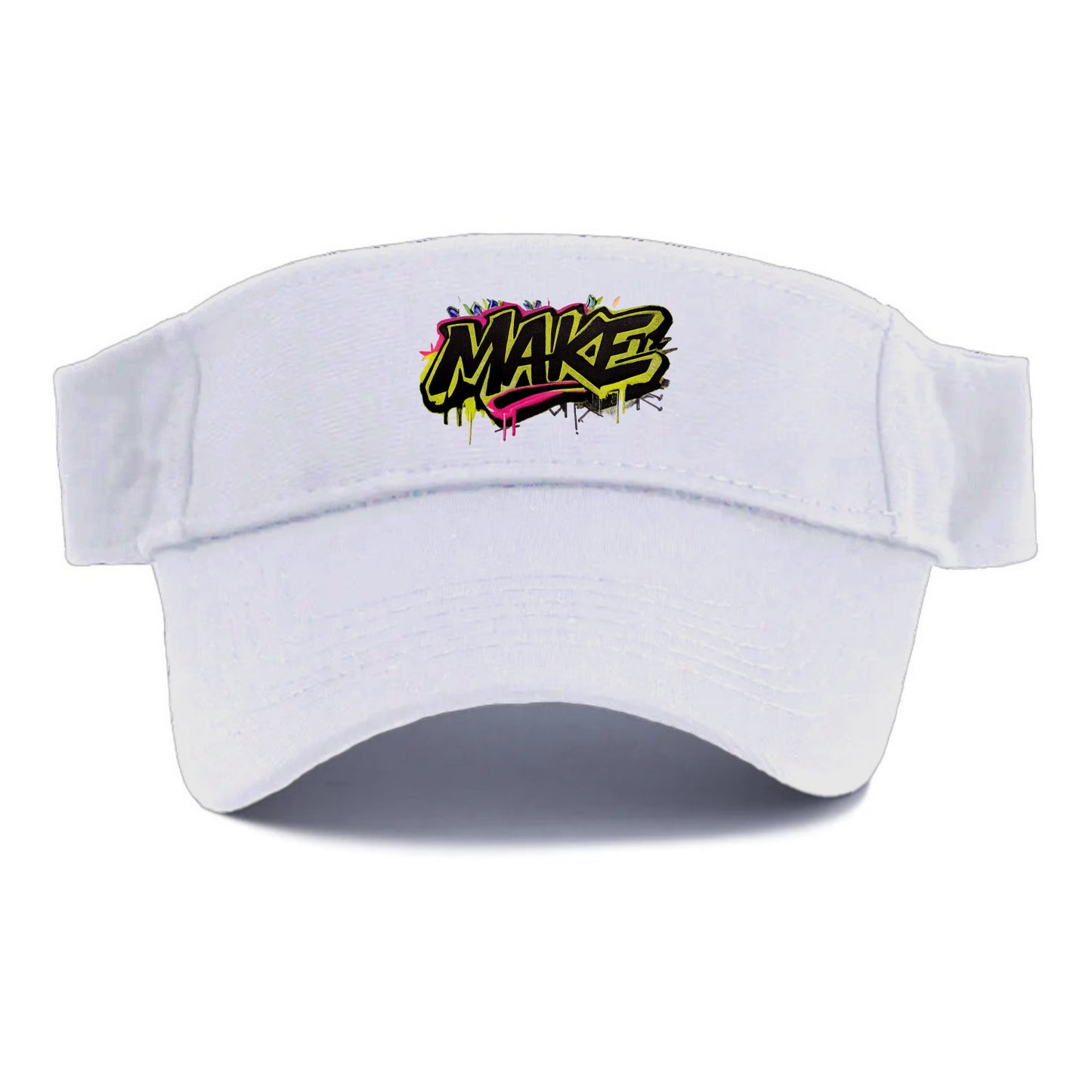 Bold typography design - "MAKE" - creating, producing, doing - Visor - White