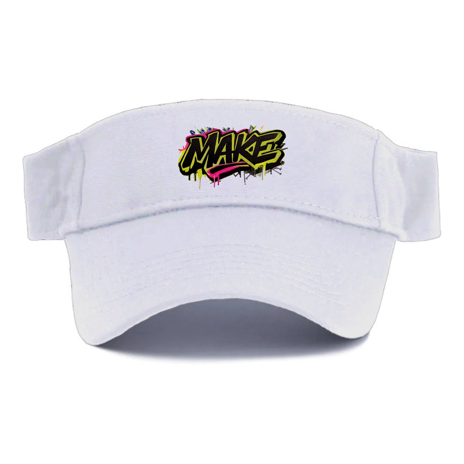 Bold typography design - "MAKE" - creating, producing, doing - Visor - White