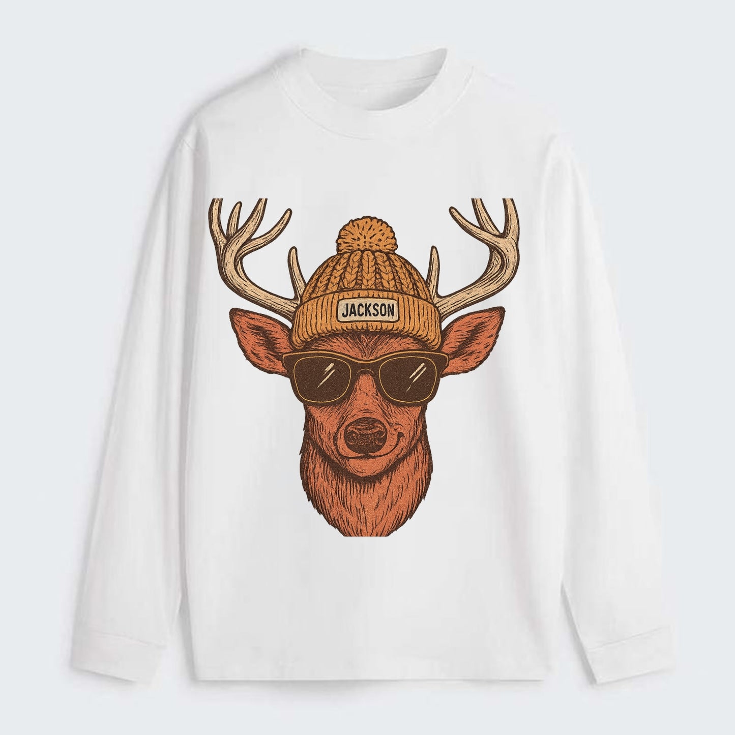 Mississippi White-tailed Deer wearing Jackson beanie with pom pom and - Classic Long Sleeve Shirt - White