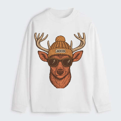 Mississippi White-tailed Deer wearing Jackson beanie with pom pom and - Classic Long Sleeve Shirt - White
