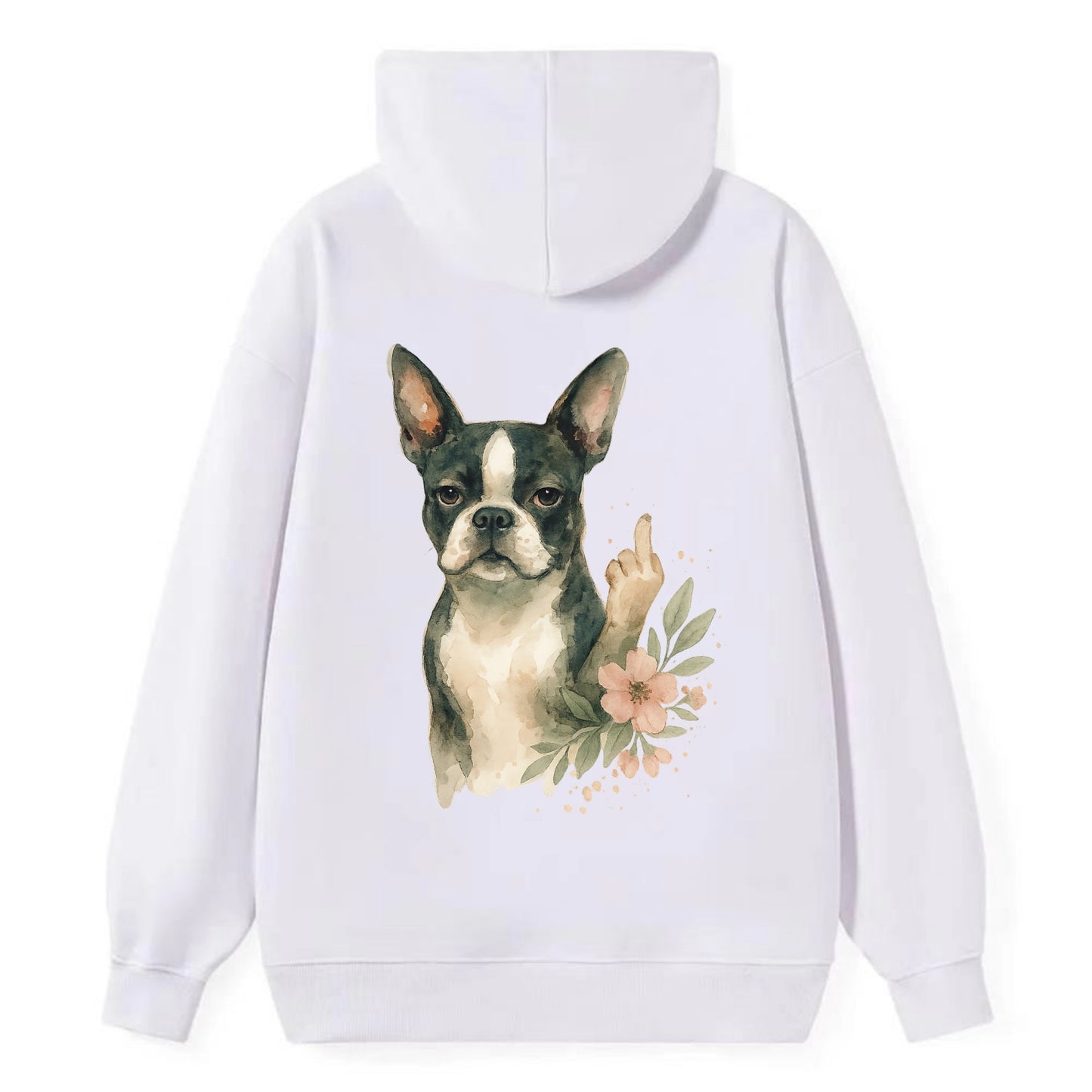 Boston Terrier with tuxedo markings, perky ears, paw up giving sass - Classic Pullover Hoodie - White