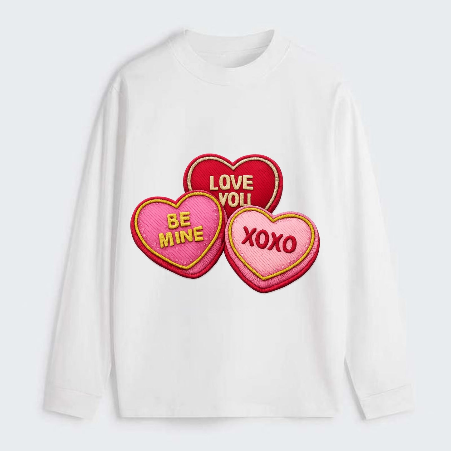 VALENTINES HEARTS - candy hearts in pink and red , love day - Classic Long Sleeve Shirt - White