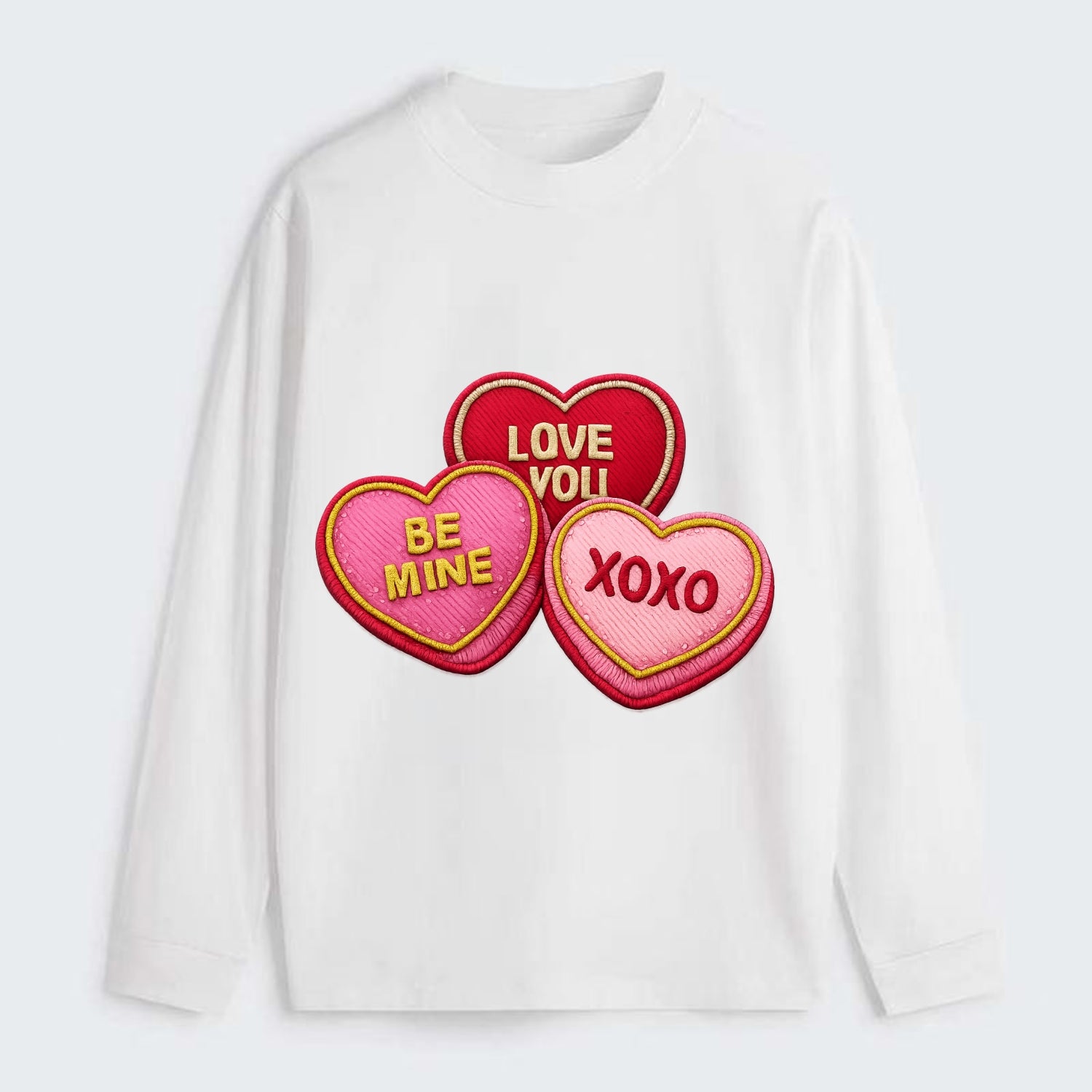 VALENTINES HEARTS - candy hearts in pink and red , love day - Classic Long Sleeve Shirt - White