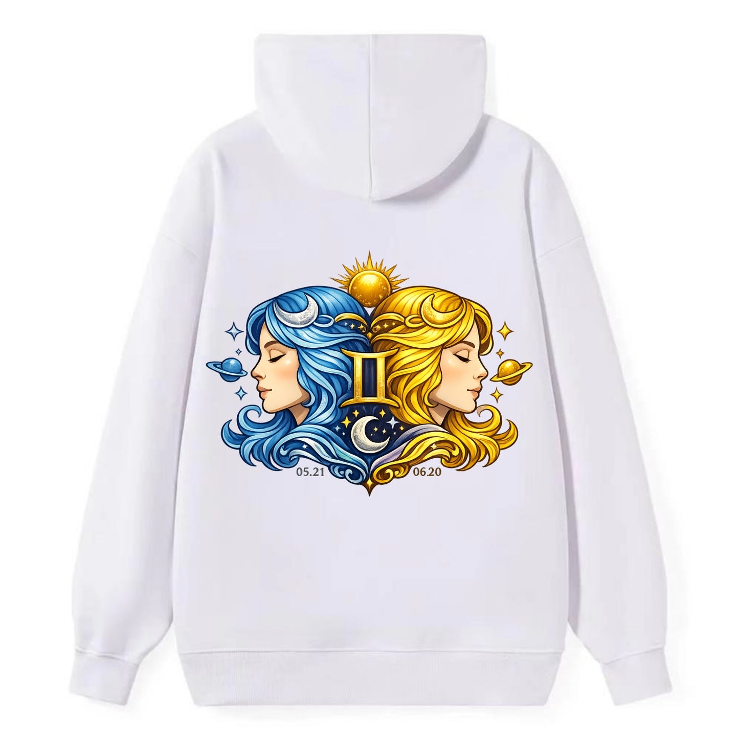 TWIN FACES | Two faces in profile mirror image | Gemini duality | - Classic Pullover Hoodie - White
