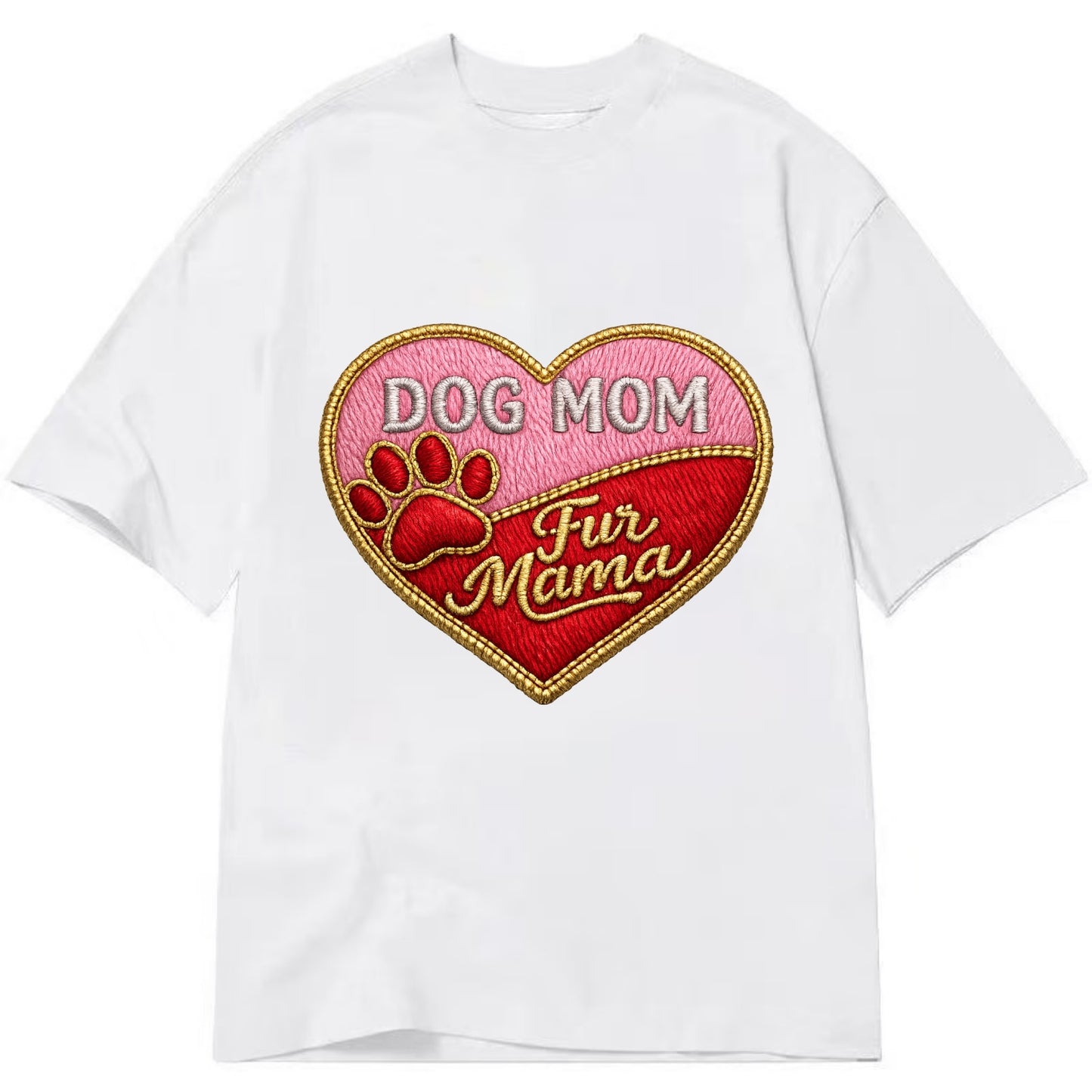DOG MOM HEART - heart with paw print in pink and red , fur mama - Classic T-shirt - White