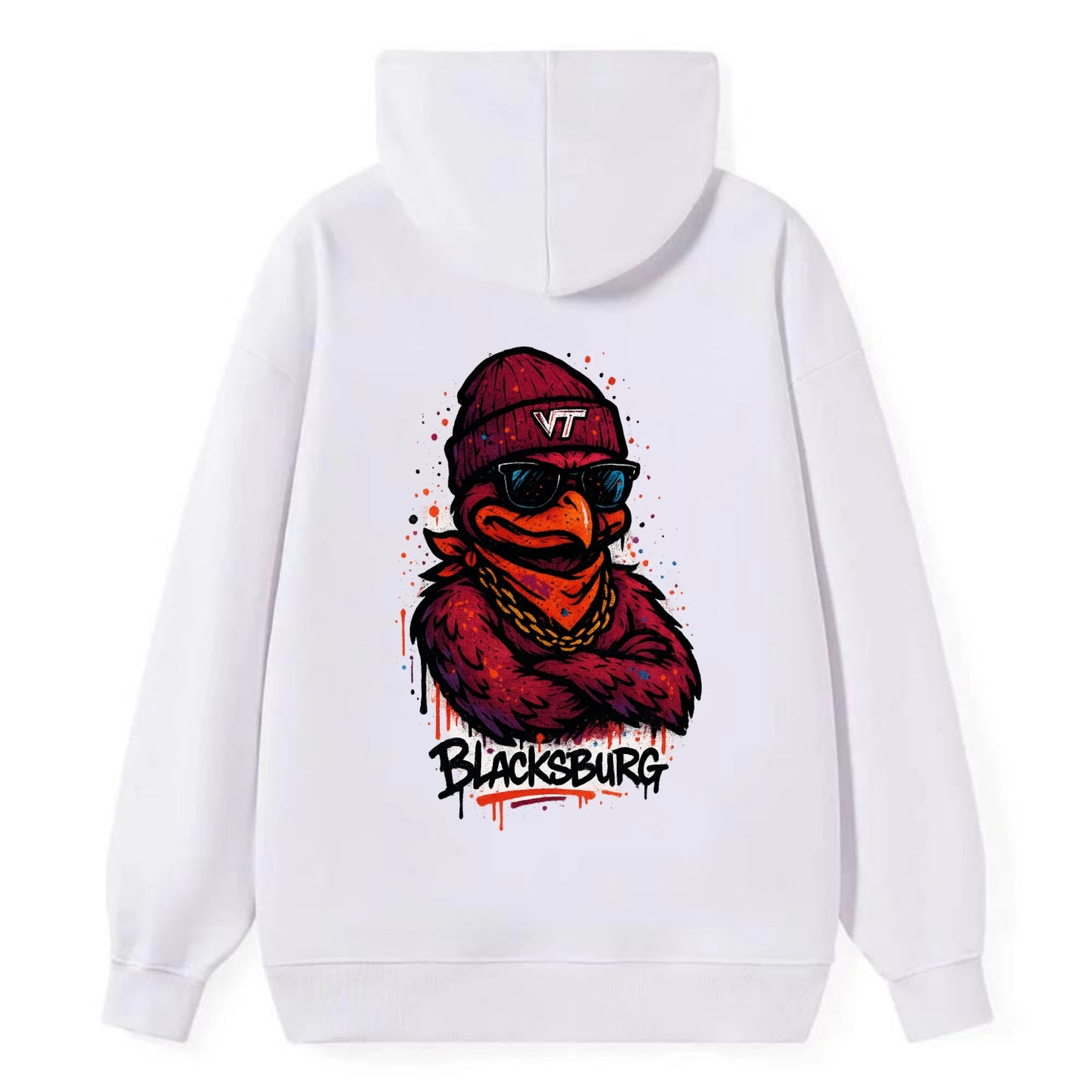 Blacksburg HokieBird wearing Virginia Tech beanie with VT patch - Classic Pullover Hoodie - White