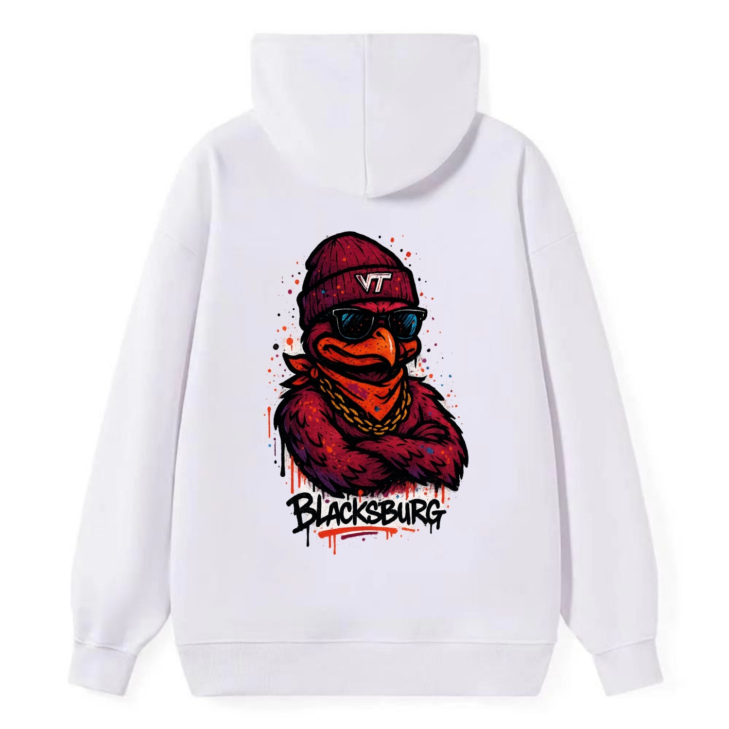 Blacksburg HokieBird wearing Virginia Tech beanie with VT patch - Classic Pullover Hoodie - White